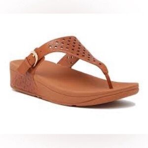FitFlop Skinny Lattice Toe-Post Thong Sandals Tan Leather Size 11